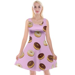 Donuts Pattern - Pink Reversible Velvet Sleeveless Dress by Valentinaart