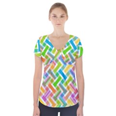 Abstract Pattern Colorful Wallpaper Short Sleeve Front Detail Top