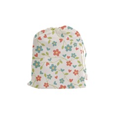 Abstract Vintage Flower Floral Pattern Drawstring Pouches (Medium) 