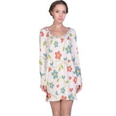 Abstract Vintage Flower Floral Pattern Long Sleeve Nightdress