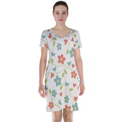 Abstract Vintage Flower Floral Pattern Short Sleeve Nightdress