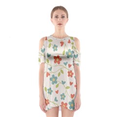 Abstract Vintage Flower Floral Pattern Shoulder Cutout One Piece