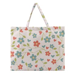 Abstract Vintage Flower Floral Pattern Zipper Large Tote Bag