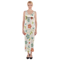 Abstract Vintage Flower Floral Pattern Fitted Maxi Dress