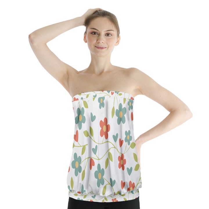 Abstract Vintage Flower Floral Pattern Strapless Top