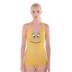 Smiling Face With Open Eyes Boyleg Halter Swimsuit  by sifis