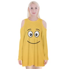 Smiling Face With Open Eyes Velvet Long Sleeve Shoulder Cutout Dress by sifis