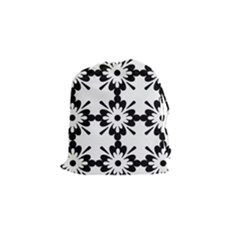 Floral Illustration Black And White Drawstring Pouches (small)  by Amaryn4rt