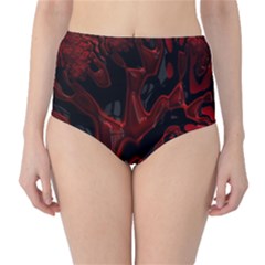 Fractal Red Black Glossy Pattern Decorative High-waist Bikini Bottoms by Amaryn4rt