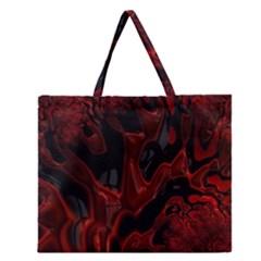 Fractal Red Black Glossy Pattern Decorative Zipper Large Tote Bag by Amaryn4rt