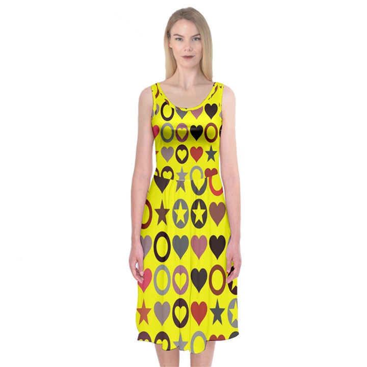 Heart Circle Star Seamless Pattern Midi Sleeveless Dress