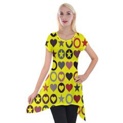 Heart Circle Star Seamless Pattern Short Sleeve Side Drop Tunic by Amaryn4rt