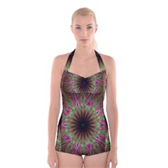 Julian Star Star Fun Green Violet Boyleg Halter Swimsuit  by Amaryn4rt