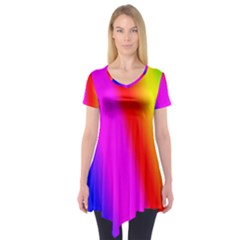 Multi Color Rainbow Background Short Sleeve Tunic 