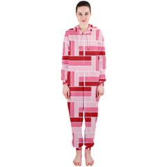 Pink Red Burgundy Pattern Stripes Hooded Jumpsuit (ladies) 