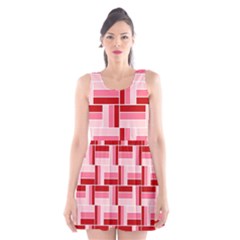 Pink Red Burgundy Pattern Stripes Scoop Neck Skater Dress