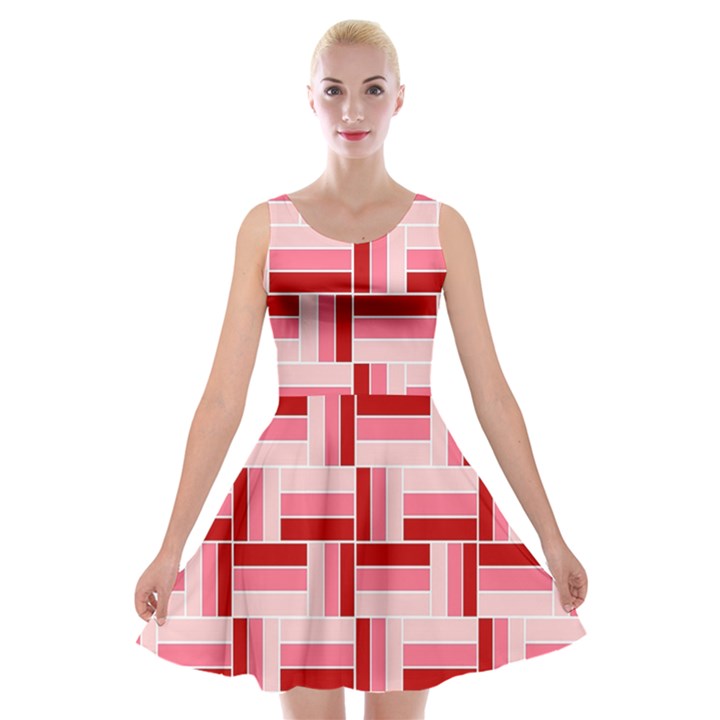 Pink Red Burgundy Pattern Stripes Velvet Skater Dress