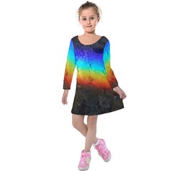 Rainbow Color Prism Colors Kids  Long Sleeve Velvet Dress by Amaryn4rt