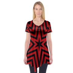 Star Red Kaleidoscope Pattern Short Sleeve Tunic 