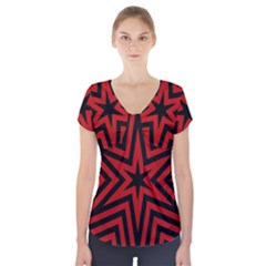 Star Red Kaleidoscope Pattern Short Sleeve Front Detail Top by Amaryn4rt