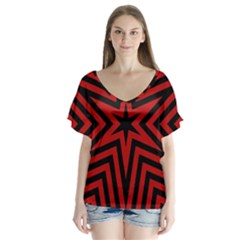 Star Red Kaleidoscope Pattern Flutter Sleeve Top by Amaryn4rt