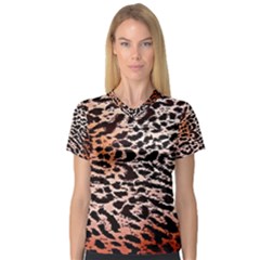 Tiger Motif Animal Women s V-neck Sport Mesh Tee