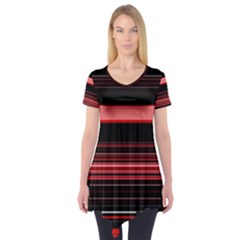 Abstract Of Red Horizontal Lines Short Sleeve Tunic 