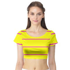 Background Image Horizontal Lines And Stripes Seamless Tileable Magenta Yellow Short Sleeve Crop Top (tight Fit) by Amaryn4rt