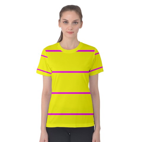 Background Image Horizontal Lines And Stripes Seamless Tileable Magenta Yellow Women s Cotton Tee by Amaryn4rt