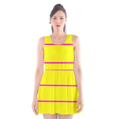 Background Image Horizontal Lines And Stripes Seamless Tileable Magenta Yellow Scoop Neck Skater Dress by Amaryn4rt