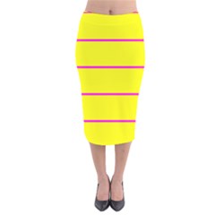 Background Image Horizontal Lines And Stripes Seamless Tileable Magenta Yellow Velvet Midi Pencil Skirt by Amaryn4rt