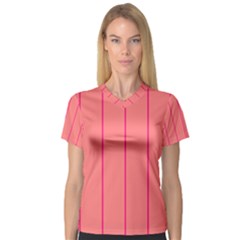 Background Image Vertical Lines And Stripes Seamless Tileable Deep Pink Salmon Women s V-neck Sport Mesh Tee