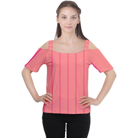 Background Image Vertical Lines And Stripes Seamless Tileable Deep Pink Salmon Women s Cutout Shoulder Tee by Amaryn4rt