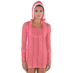 Background Image Vertical Lines And Stripes Seamless Tileable Deep Pink Salmon Women s Long Sleeve Hooded T-shirt