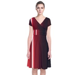 Black And Red Short Sleeve Front Wrap Dress