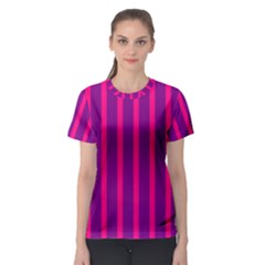 Deep Pink And Black Vertical Lines Women s Sport Mesh Tee