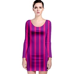 Deep Pink And Black Vertical Lines Long Sleeve Bodycon Dress