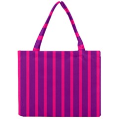 Deep Pink And Black Vertical Lines Mini Tote Bag