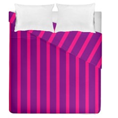 Deep Pink And Black Vertical Lines Duvet Cover Double Side (Queen Size)