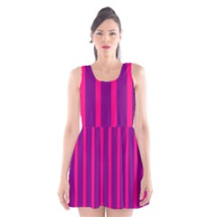 Deep Pink And Black Vertical Lines Scoop Neck Skater Dress