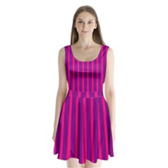 Deep Pink And Black Vertical Lines Split Back Mini Dress 