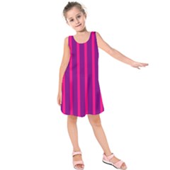 Deep Pink And Black Vertical Lines Kids  Sleeveless Dress
