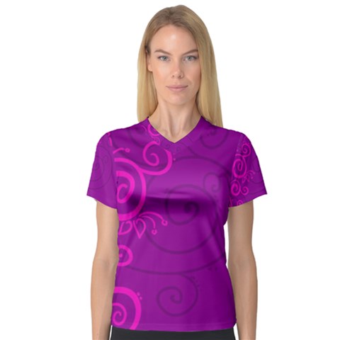 Floraly Swirlish Purple Color Women s V-neck Sport Mesh Tee by Amaryn4rt