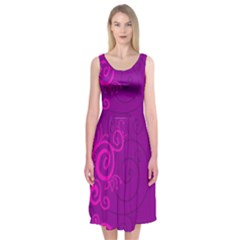 Floraly Swirlish Purple Color Midi Sleeveless Dress