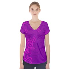 Floraly Swirlish Purple Color Short Sleeve Front Detail Top