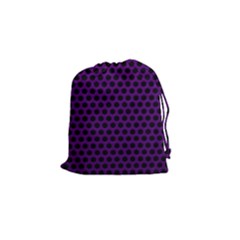 Dark Purple Metal Mesh With Round Holes Texture Drawstring Pouches (small) 