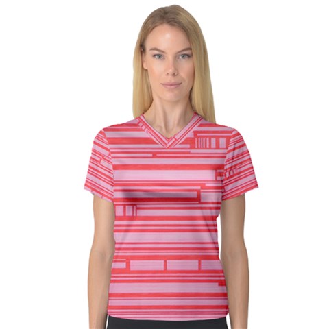 Index Red Pink Women s V-neck Sport Mesh Tee by Amaryn4rt