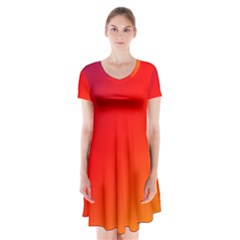 Rainbow Background Short Sleeve V-neck Flare Dress by Amaryn4rt