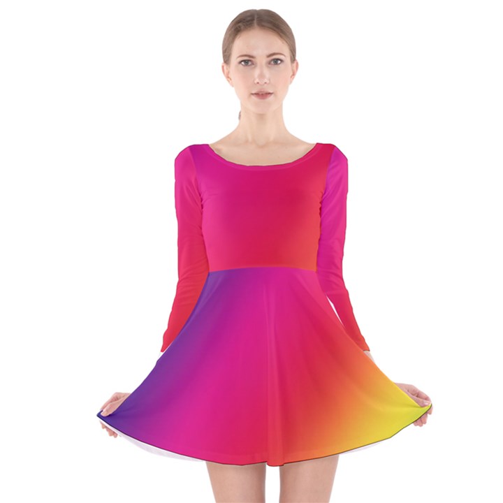 Rainbow Colors Long Sleeve Velvet Skater Dress