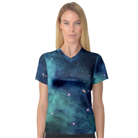Space Women s V-neck Sport Mesh Tee by Brittlevirginclothing